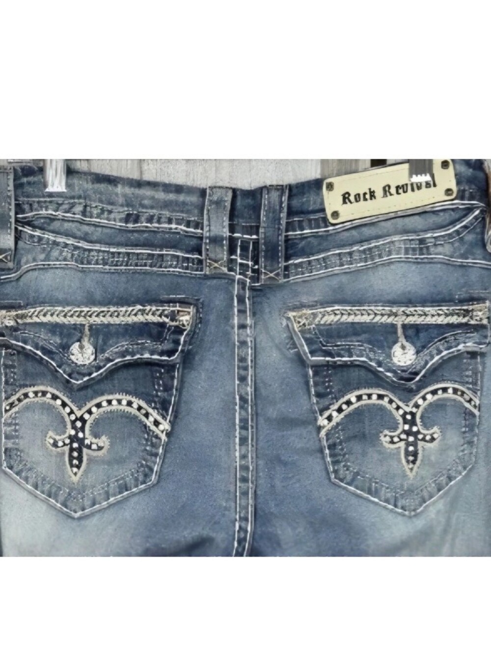 Rock Revival Womens Sasha Easy Bootcut Jeans Size 29 Y2K Bling Fluer De Lis Logo
